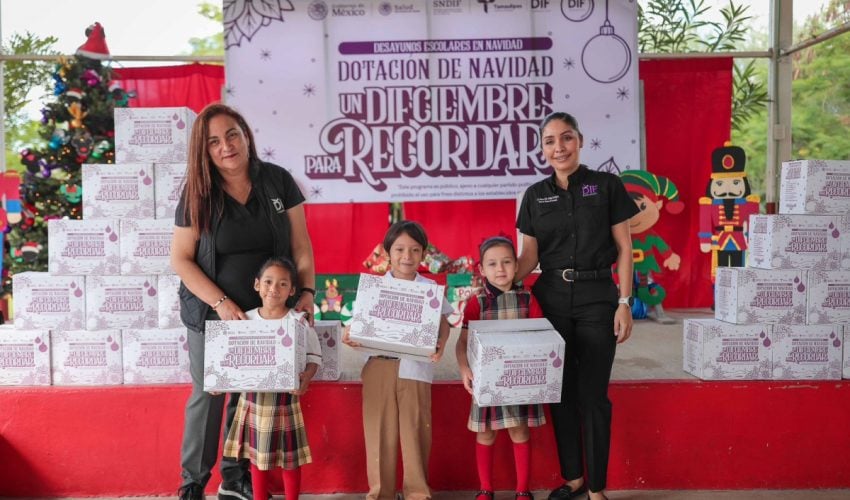 Entrega DIF Tamaulipas más de 100 mil dotaciones navideñas de desayunos escolares